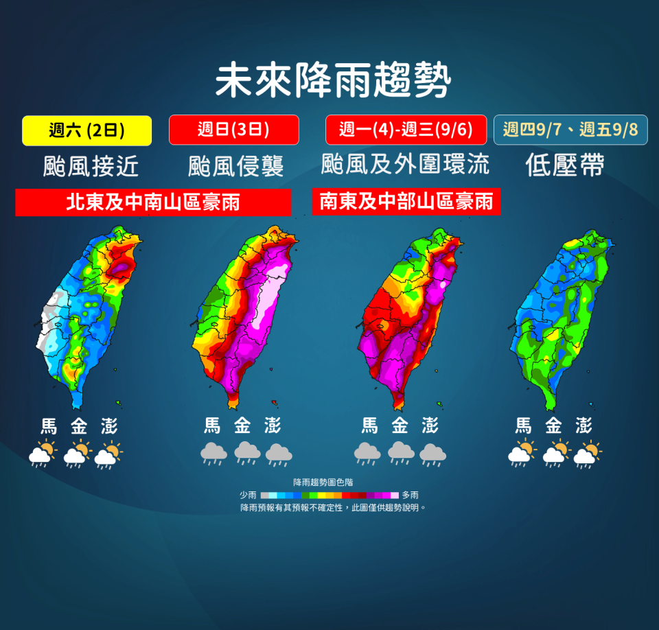 氣象局公布未來降雨趨勢圖。（圖／翻攝自中央氣象局）