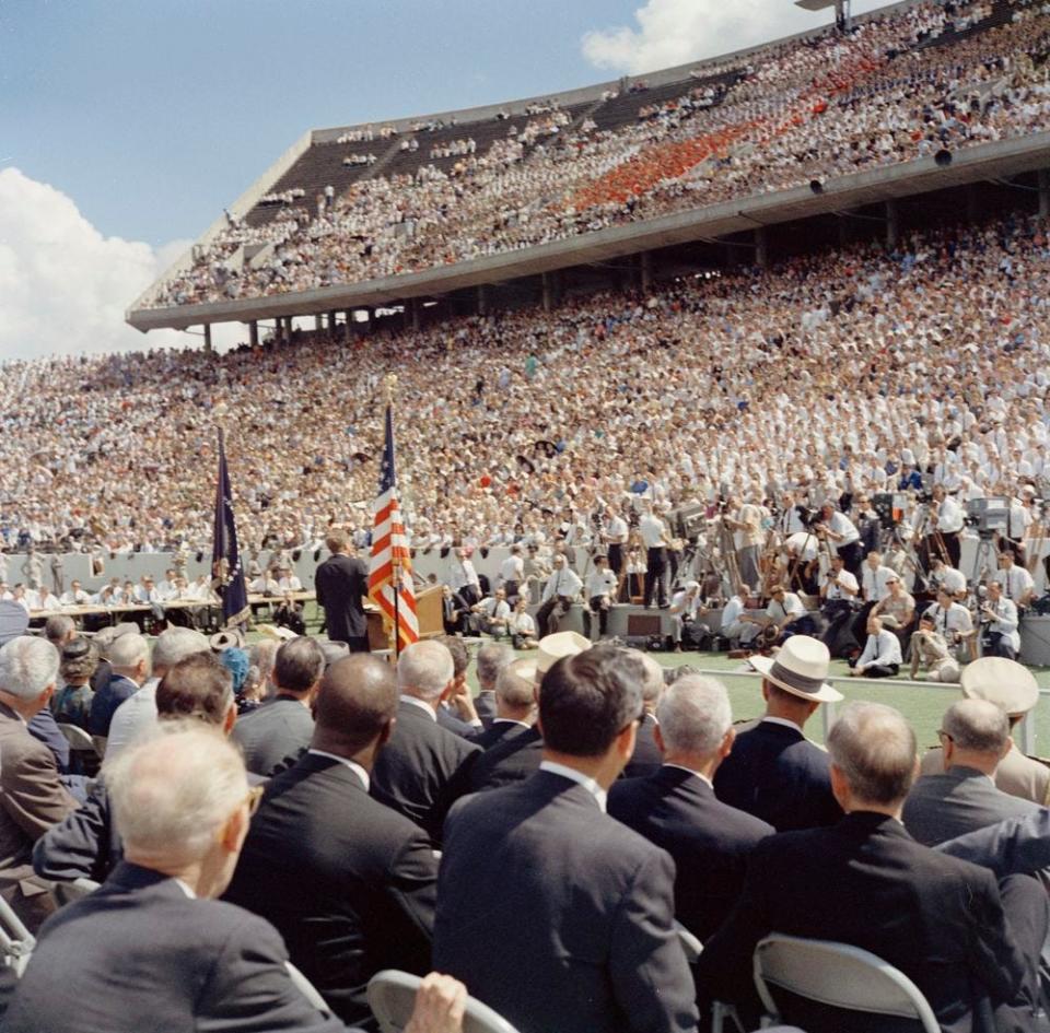 The crowd at Rice University watching Kennedy's speech.