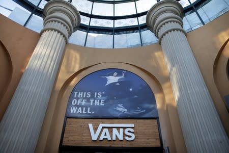 A logo of Vans is seen at a store in Beijing