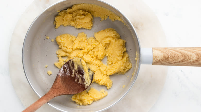 Flour and butter roux paste in saucepan