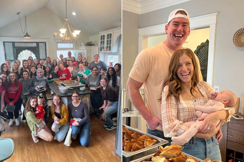 <p>Courtesy of Rachael Sullivan</p> Rachael Sullivan and her husband Tom prepare meals for college students. 