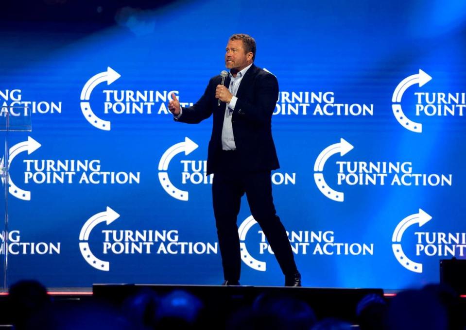 Tim Ballard speaks during the Turning Point Action conference in July in West Palm Beach, Florida.