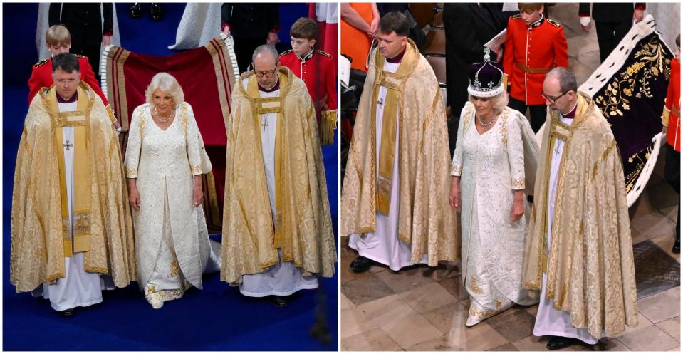Queen Camilla at Westminster Abbey for her and King Charles' coronation on May 6, 2023.