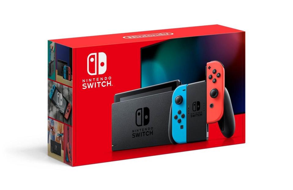 Nintendo Switch with Neon Blue and Neon Red Joy-Con