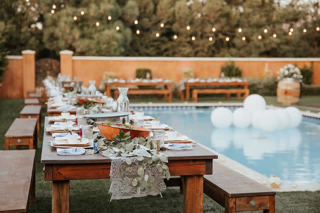 <p>Getty</p> A stock image of a backyard wedding