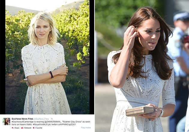 Naomi Watts, left, and the Duchess of Cambridge in the Zimmermann dress. Credit: Zimmermann/@Duchess_Files