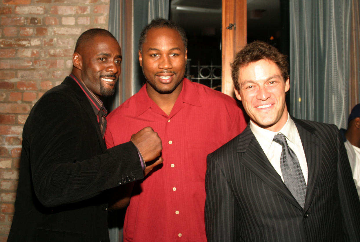 NEW YORK - SEPTEMBER 14: Idris Elba(L), Lennox Lewis and Dominic West attend the afterparty for the premiere of 