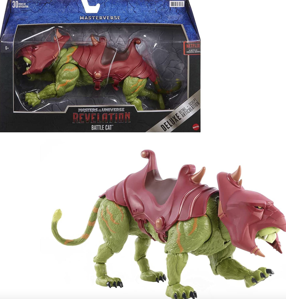 Masters of the Universe Masterverse Battle Cat with green jungle cat in red armour (Photo via Amazon)