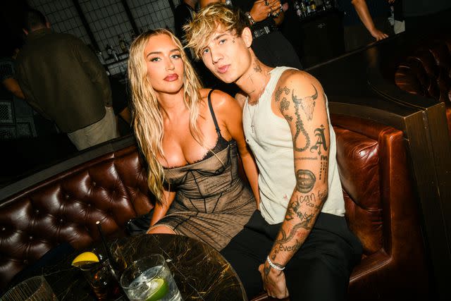 <p>Dolly Faibyshev/WWD via Getty</p> Stassie Karanikolaou and Jaden Hossler attend the YSL Beauty Men's Event in New York City on Sept. 6, 2023