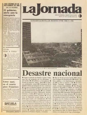 Portadas sobre el terremoto de 1985, La Jornada, México