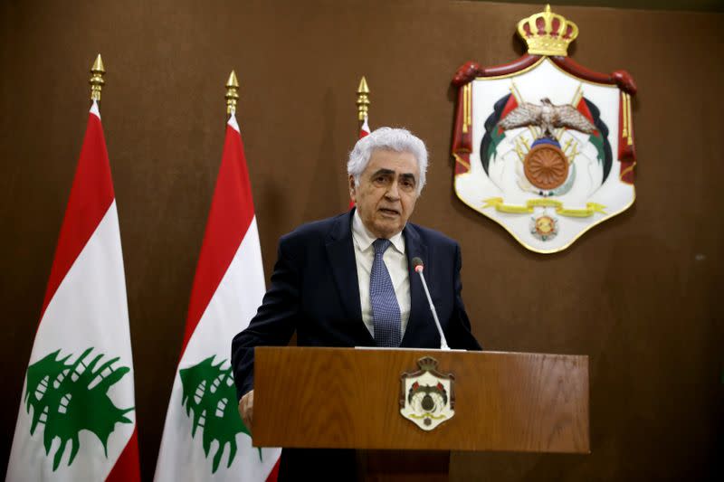 Lebanese Foreign Minister Nassif Hitti speaks during a joint news conference with Jordanian Foreign Minister Ayman Safadi in Amman