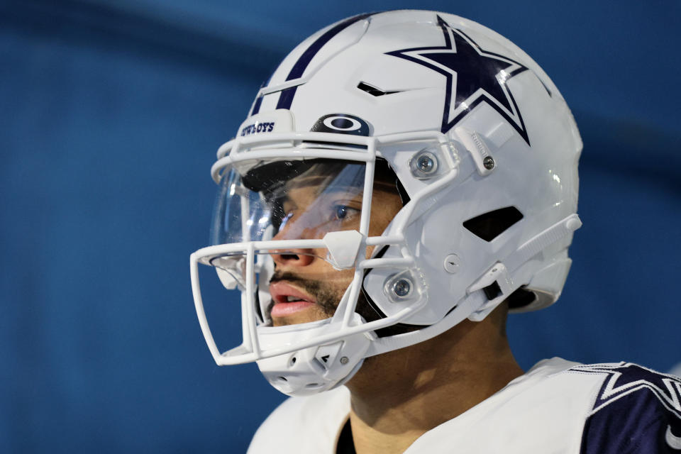 Dak Prescott of the Dallas Cowboys looks on from the tunnel prior to a game against the Tennessee Titans. (Photo by Andy Lyons/Getty Images)