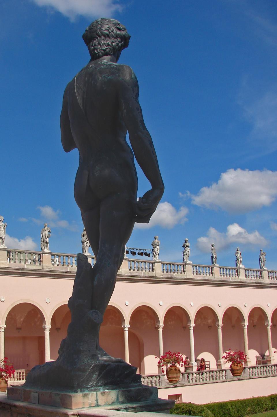 A 16-foot copy of Michelangelo's David towers over the courtyard at the Ringling Museum of Art in Sarasota, Florida.