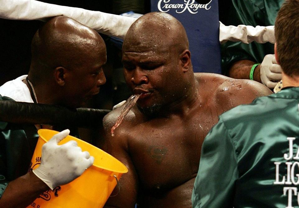 James Toney spits between rounds.