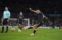 Newcastle United's Jonjo Shelvey scores the opening goal during the English Premier League soccer match between Leeds United and Newcastle at Elland Road, Leeds, England, Saturday, Jan. 22, 2022. (Mike Egerton/PA via AP)