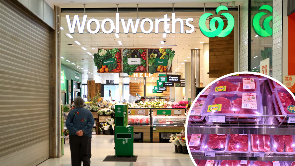 Grocery savings. Woolworths supermarket. Meat in supermarket.