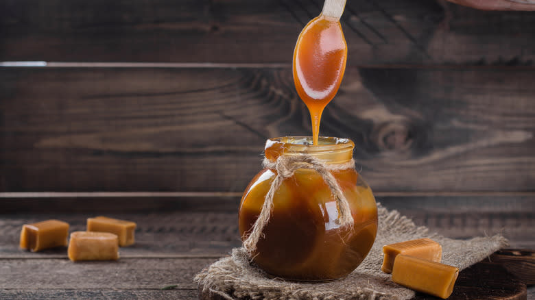 Jar of salted caramel sauce