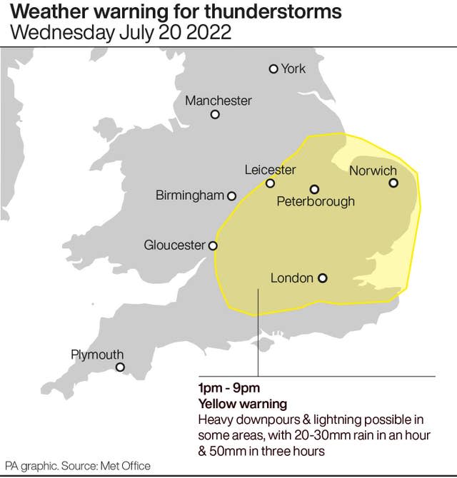 Weather warning for thunderstorms 