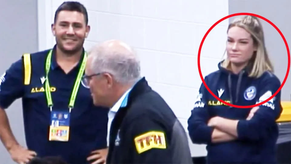 Seen here, Eels sports scientist Tahleya Eggers frowns at the appearance of Aussie PM Scott Morrison.