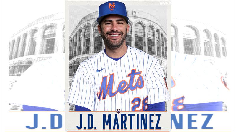 前道奇重砲馬丁尼茲（J.D. Martinez）1年約轉戰大都會。（圖／翻攝自SNY Mets推特）