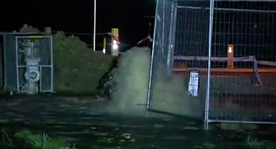 Some homes and streets were inundated after a water main burst in Kilsyth. Source: 7 News.