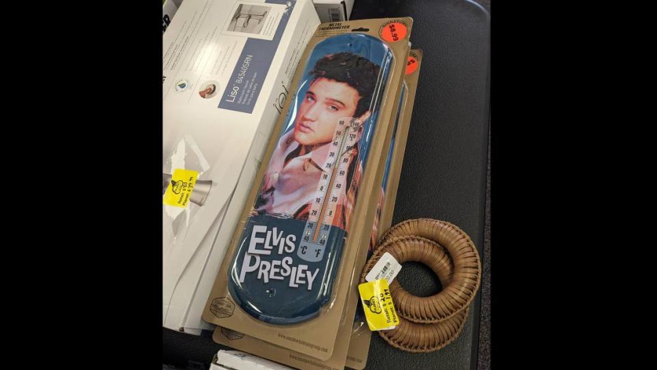 Unique items, like this Elvis Presley thermometer, can sometimes be found at Planet Overstock.