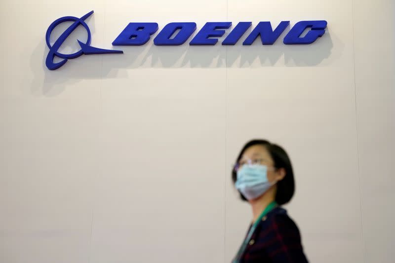 FILE PHOTO: Boeing logo shown at Airshow China in Zhuhai