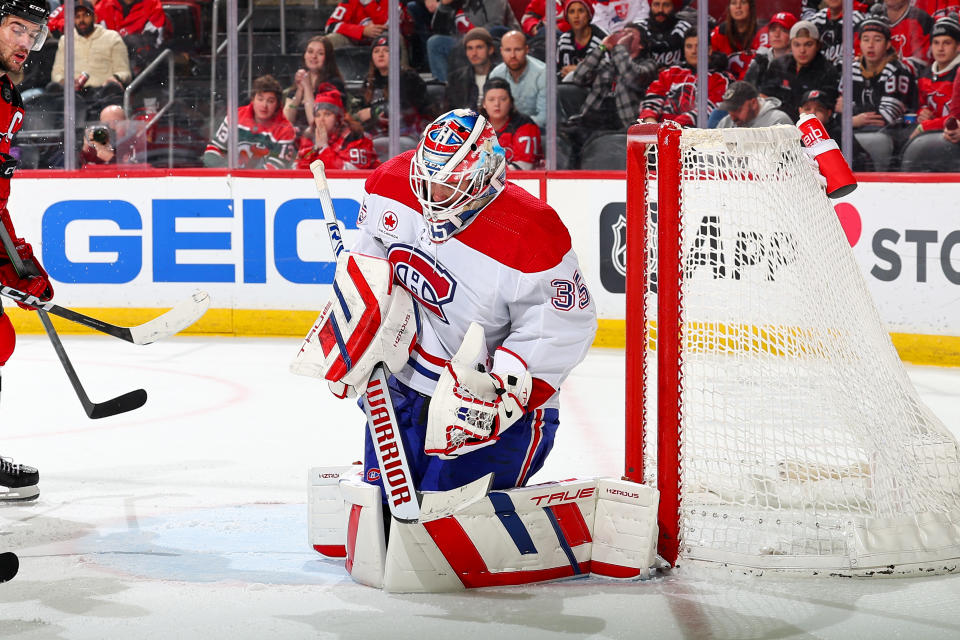 Sam Montembeault #35 of the Montreal Canadiens.  (Photo by Rich Graessle/NHLI via Getty Images)