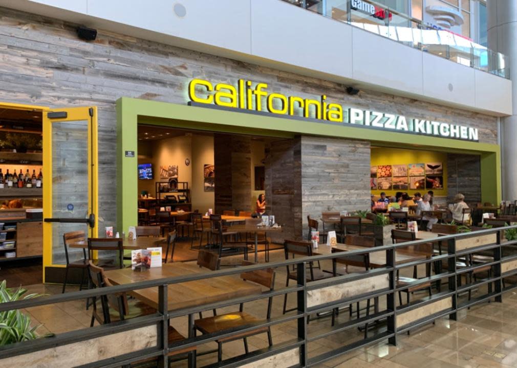 A California Pizza Kitchen outdoor patio.