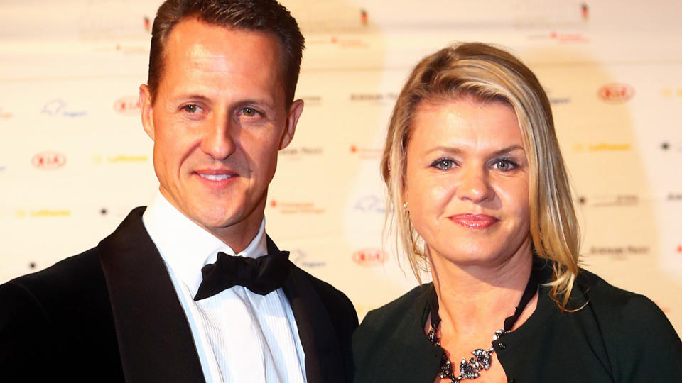 Michael Schumacher and wife Corinna in Germany in 2012.  (Photo by Alex Grimm/Bongarts/Getty Images)