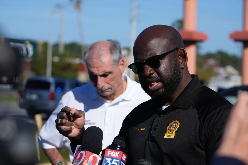 Daytona Beach Police Chief Jakari Young,  and Volusia County Sheriff, Mike Chitwood, left, at a press conference Thursday, Dec. 1, 2022, in Daytona Beach.