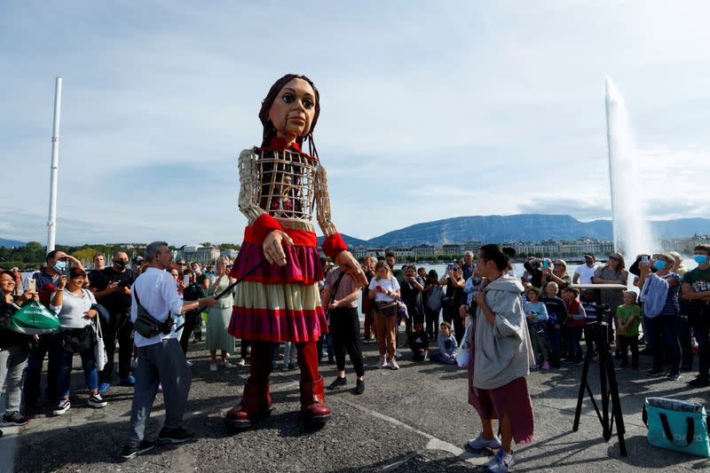 Little Amal puppet in Geneva