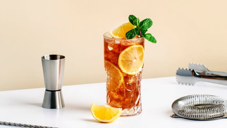 bourbon mixers in different glasses