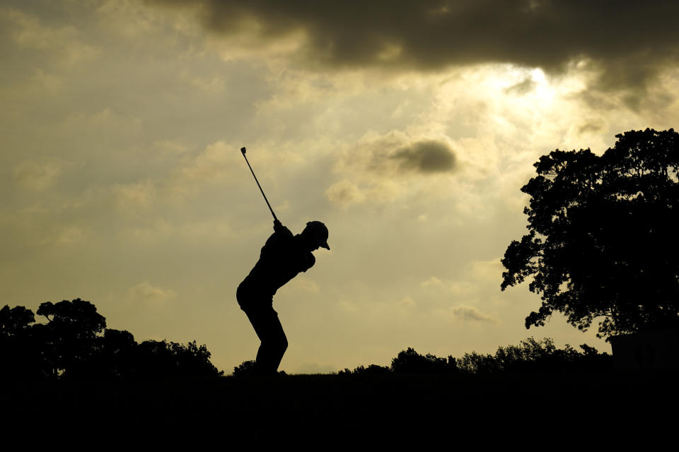 Justin Thomas hits his tee shot on the 11th hole during the second round of the PGA Championship golf tournament at Southern Hills Country Club, Friday, May 20, 2022, in Tulsa, Okla. (AP Photo/Eric Gay)