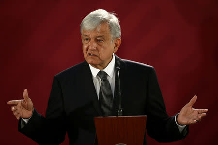Mexico's new President Andres Manuel Lopez Obrador holds a news conference at National Palace in Mexico City, Mexico December 3, 2018. REUTERS/Edgard Garrido