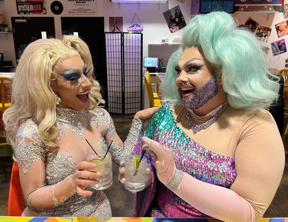 Drag queens Anhedonia Delight, left, and Peach Fuzz host bingo nights at That Pop Up Bar, an after-hours offshoot of Twisted Citrus restaurant in North Canton. Tickets for bingo dates for the fall go on sale June 15 at Eventbrite online. Bingo nights typically sell out quickly.