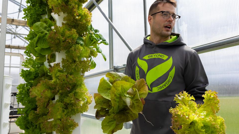 Matthew Reid, who runs Beyond Organic Growers, explains their aeroponic growing system for producing non-GMO greens, microgreens, herbs and more. He, his father David and a large group of farmers in Howell are fighting with the township, which restricts the kinds of events they can hold on their farms.