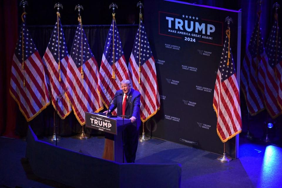 Former President Donald Trump campaigns on March 13, 2023, in Davenport, Iowa.