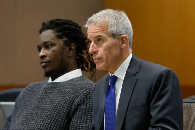 Young Thug  and his lawyer Brian Steel at the Fulton County Superior Court in Atlanta on Monday, June 10, 2024.  - Credit: Miguel Martinez/Atlanta Journal-Constitution/AP