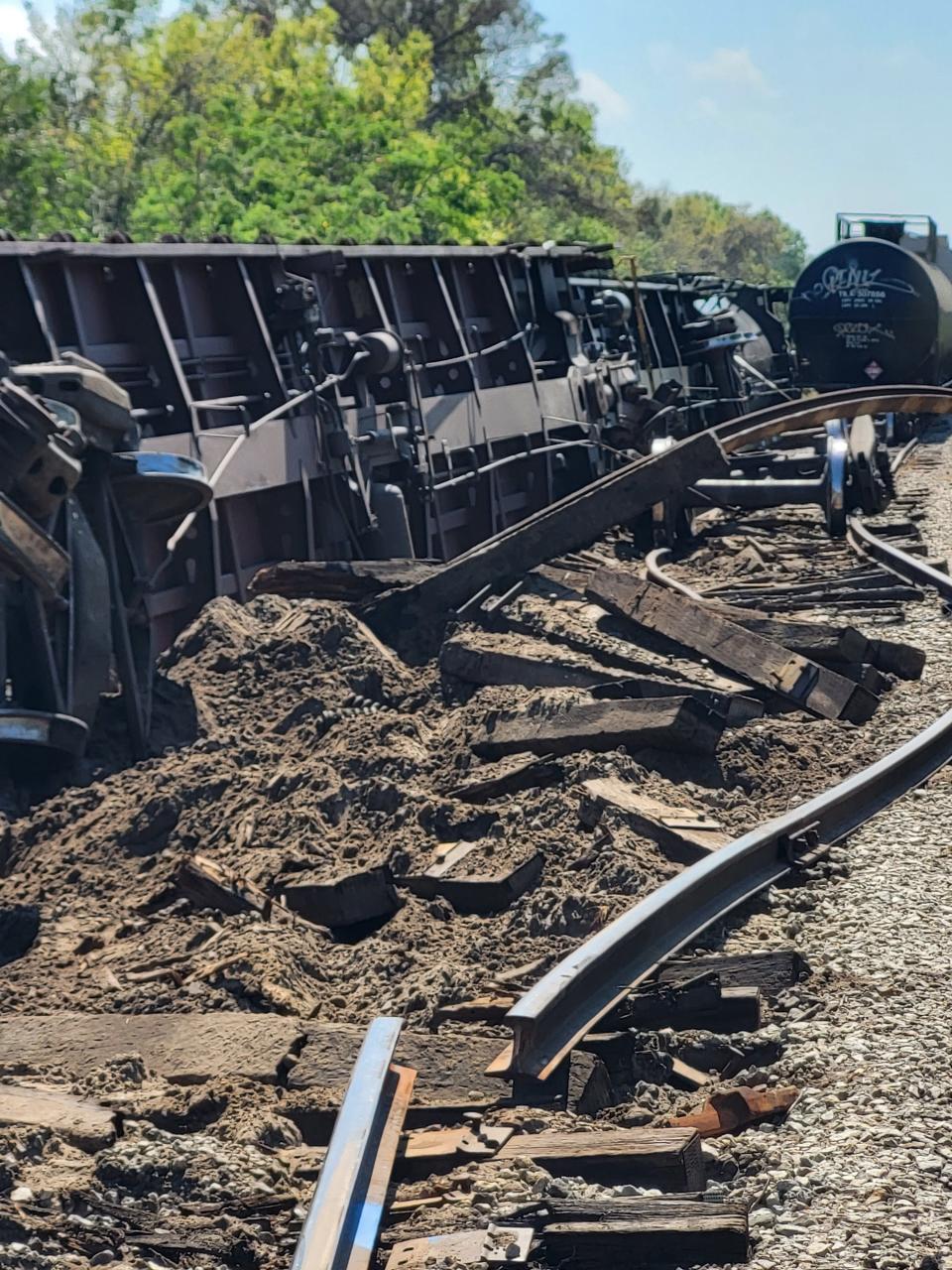 A train carrying sheetrock and thousands of gallons of liquid propane gas derailed at 301 Boulevard East and 16th street on Tuesday, Feb. 28, 2023. There were no injuries reported and there has been no evidence for a leak, officials said.