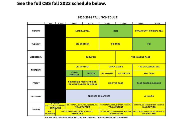 CBS full fall 2023 schedule (Variety and CBS)