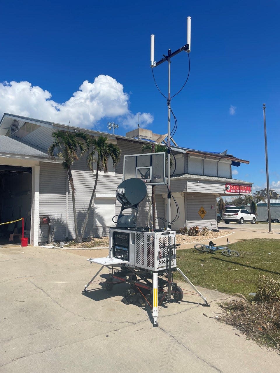 A compact rapid deployable, or CRD, on Pine Island, near Sanibel, helps create Wi-Fi connectivity for residents affected by Hurricane Ian.