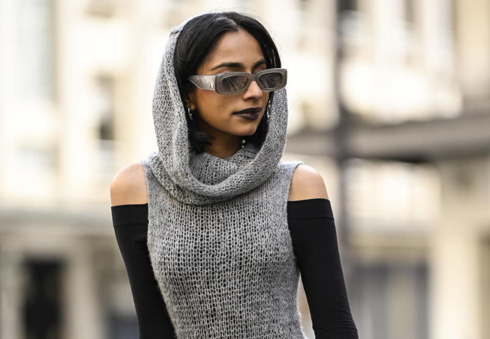 PARIS, FRANCE - FEBRUARY 28: Malvika Sheth is seen wearing an Urban Outfitters dress, Commando top and The Attico sunglasses during the Womenswear Fall/Winter 2024/2025 as part of Paris Fashion Week on February 28, 2024 in Paris, France. (Photo by Daniel Zuchnik/Getty Images)