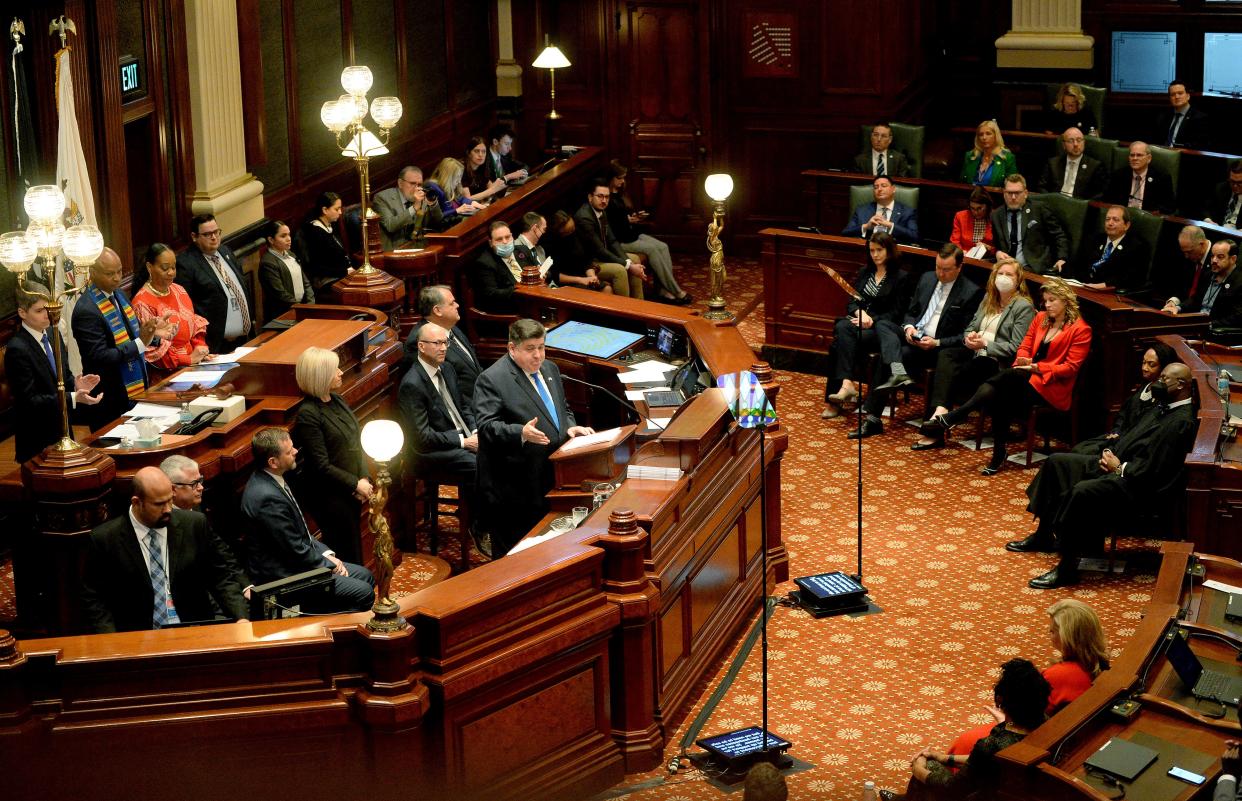 Illinois Gov. JB Pritzker gave his annual State of the State budget address before the General Assembly Wednesday Feb. 5, 2023.