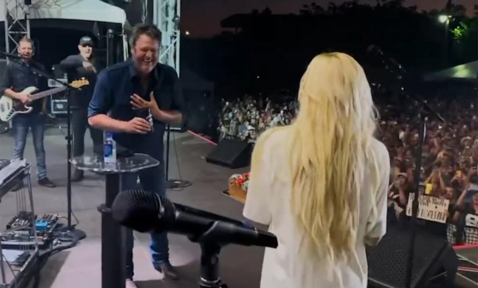 Gwen Stefani Surprises Husband Blake Shelton with Cake on Stage for His Birthday