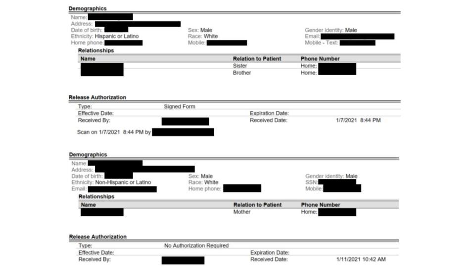 Dozens of patients’ personal information was compromised during a cyberattack in late 2020 and early 2021 at the University of Miami. This is a screenshot of some of the stolen data published on the dark web.