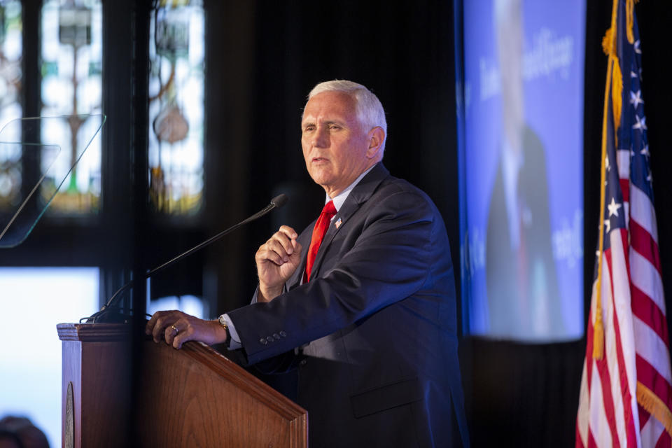 Former Vice President Mike Pence speaks to supporters.