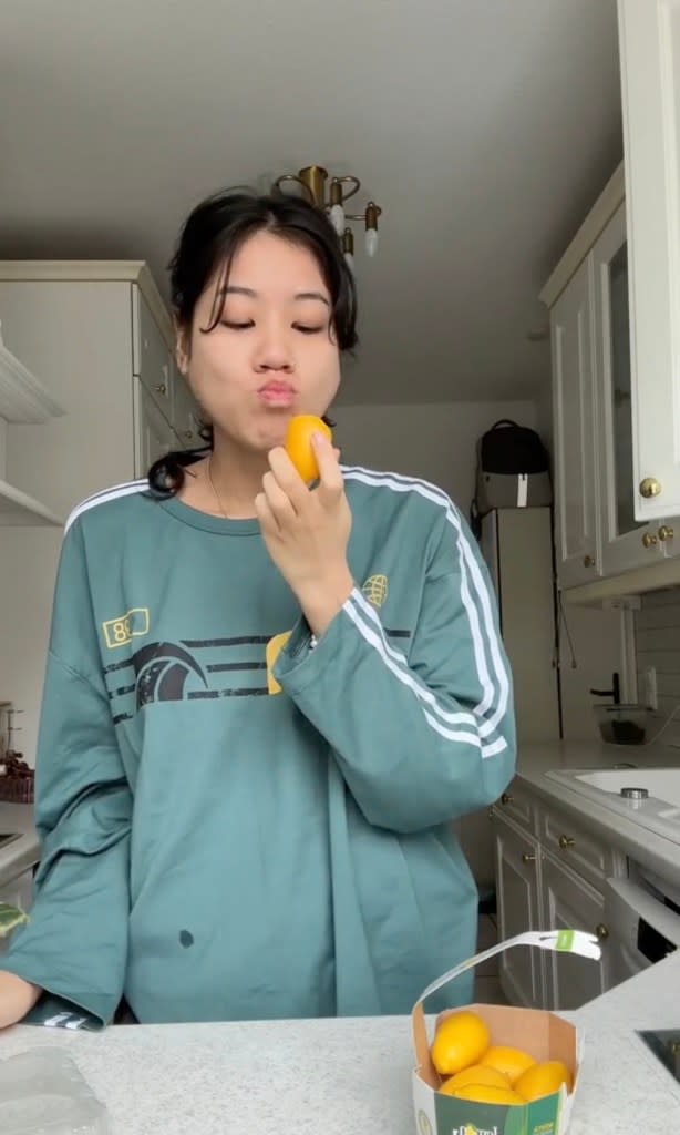 People on TikTok are now eating lemons whole — rind and all — as a snack. TikTok/@lalaleluu