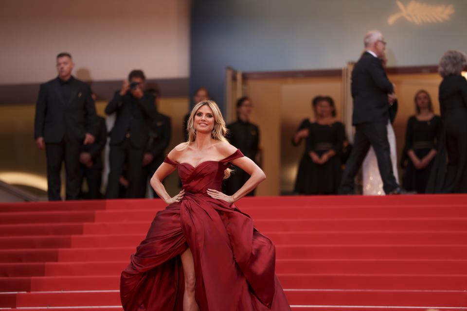 Heidi Klum poses for photographers upon arrival at the awards ceremony and the premiere of the film 'The Second Act' during the 77th international film festival, Cannes, southern France, Tuesday, May 14, 2024. (Photo by Vianney Le Caer/Invision/AP)