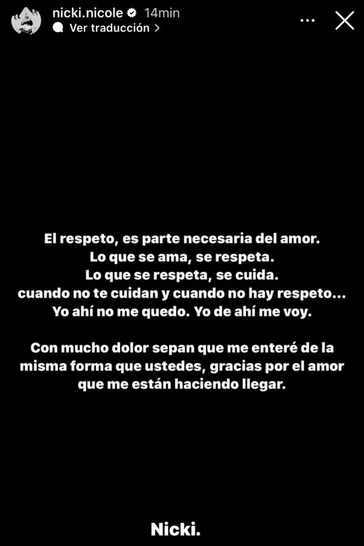 El claro mensaje que compartió Nicki Nicole con sus seguidores para dar cuenta del fin de su relación con Peso Pluma